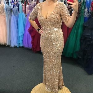 Floor Length Formal Gold Sequin Dress